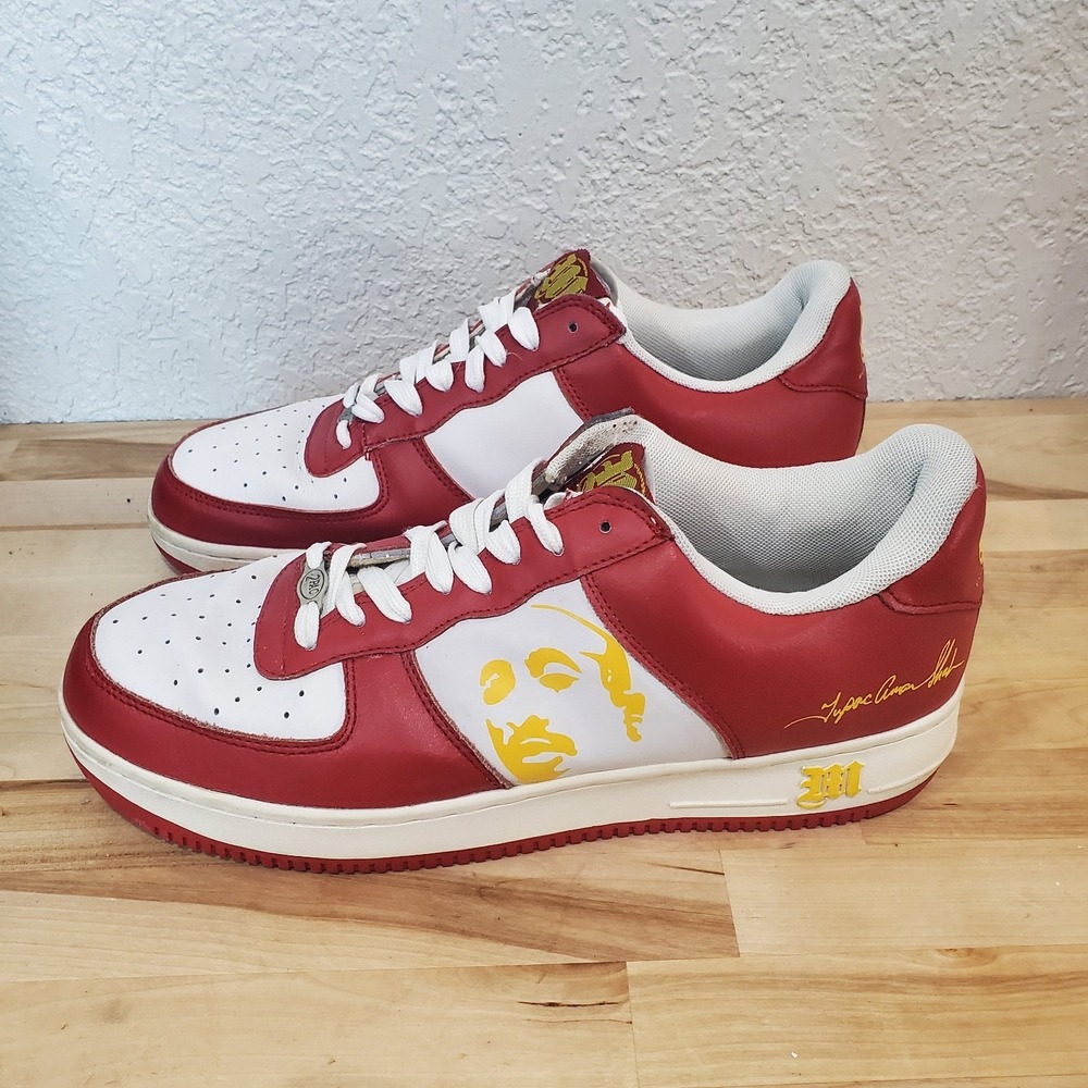 Tupac Makaveli Shoes White And Red Leather  Sneakers Mens Size US 12 EUR 46 Used
